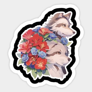 Lone Wolf With Flowers Sticker